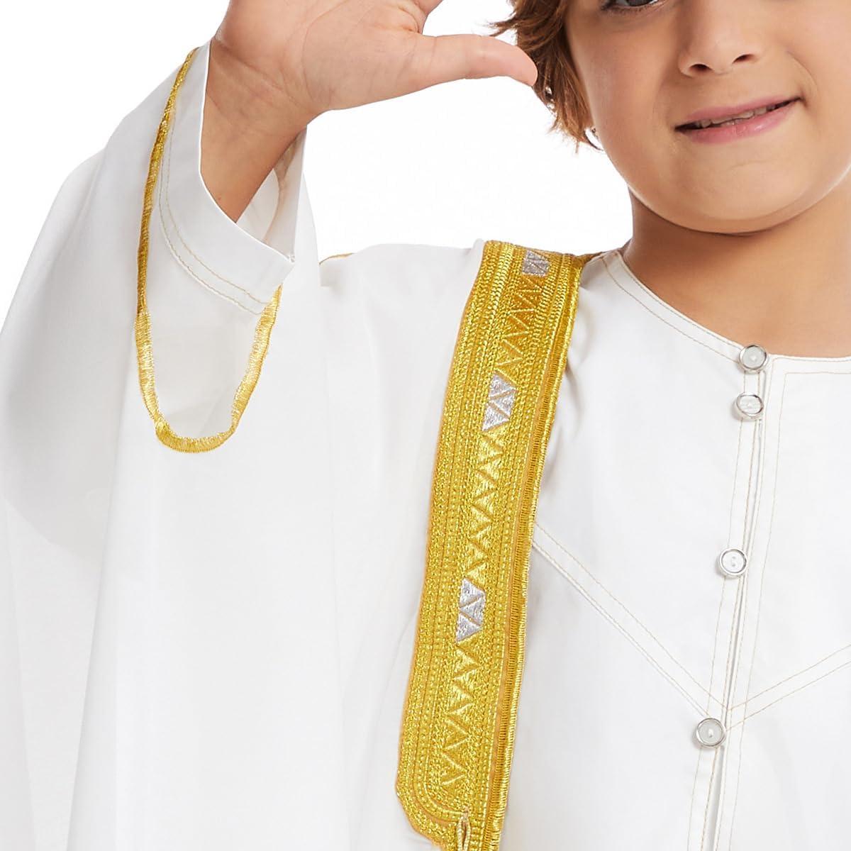 imageIDOPIP Muslim Thobe for Boys Islamic Arabic Kaftan Robe Ramadan Kids Long Sleeve Embroidery Tassels Open Front Cardigan ThobeWhite