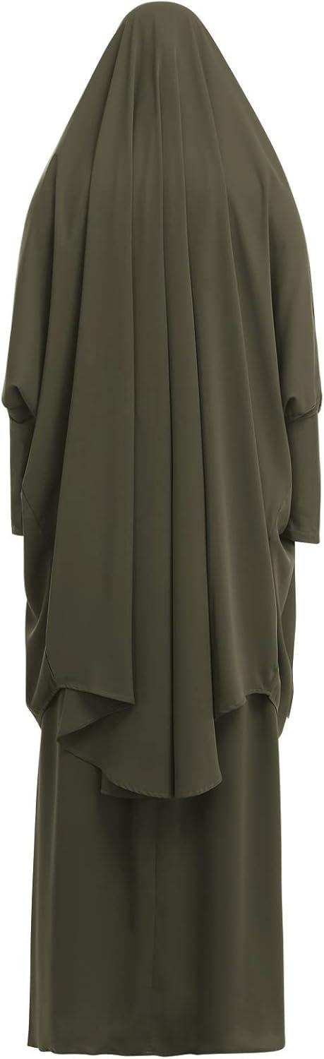imageIDOPIP Two Pieces Jilbab Modest Dress for Muslim Women Long Maxi Khimar  Skirt with Hijab Burkas Islamic Abaya Dress OutfitArmy Green