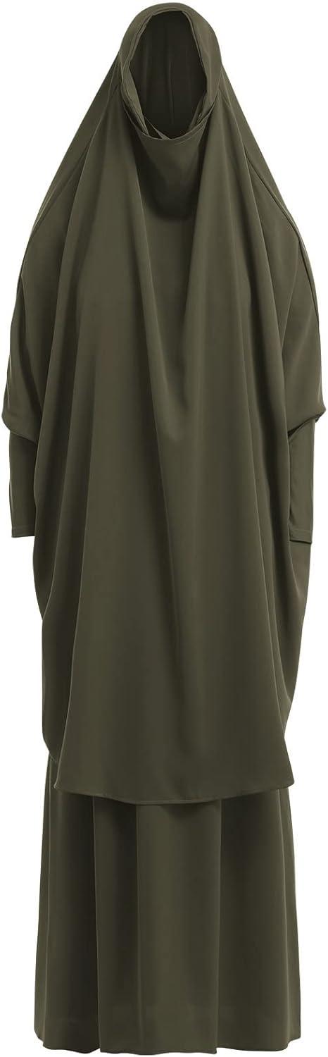 imageIDOPIP Two Pieces Jilbab Modest Dress for Muslim Women Long Maxi Khimar  Skirt with Hijab Burkas Islamic Abaya Dress OutfitArmy Green