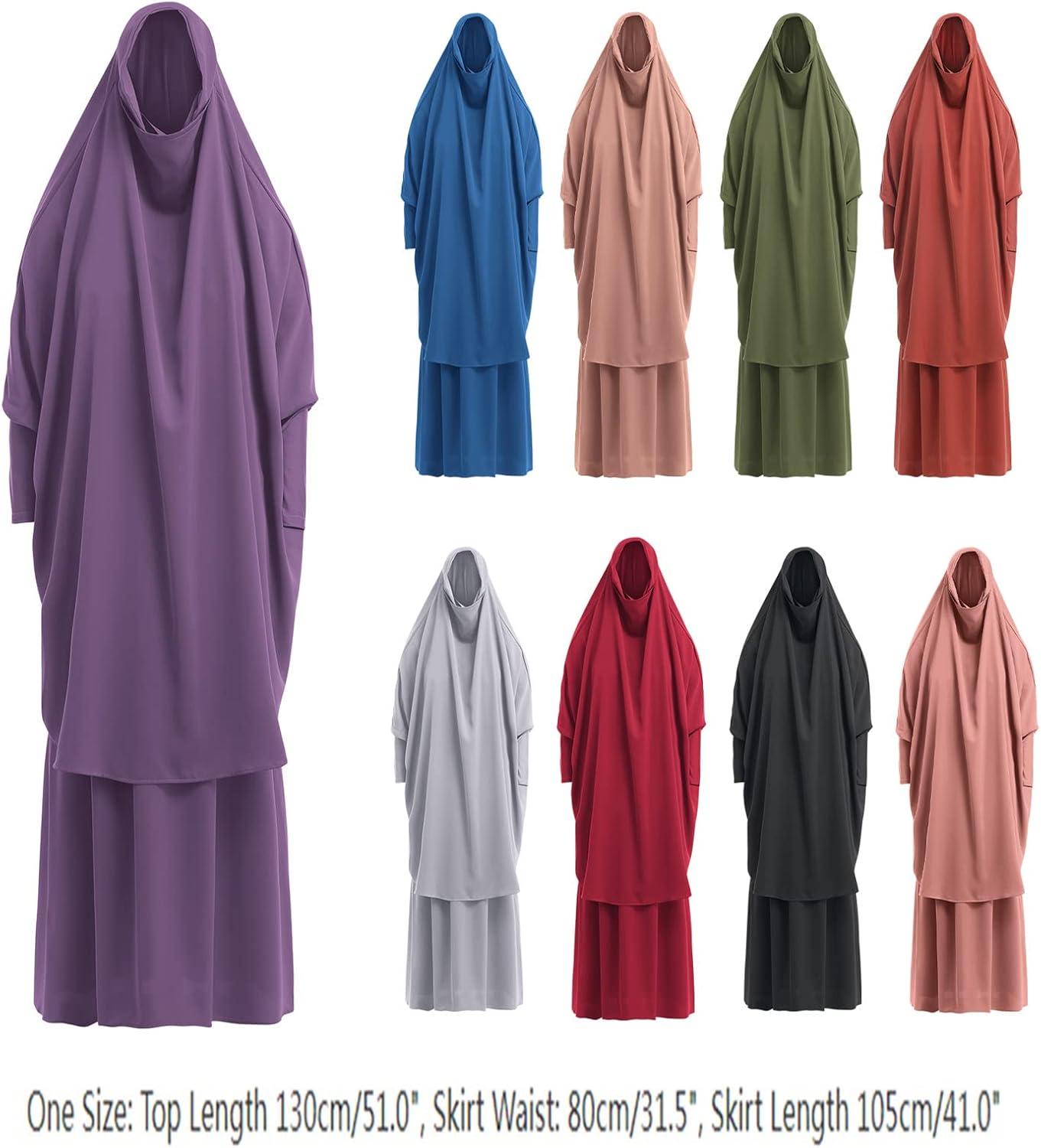 imageIDOPIP Two Pieces Jilbab Modest Dress for Muslim Women Long Maxi Khimar  Skirt with Hijab Burkas Islamic Abaya Dress OutfitArmy Green