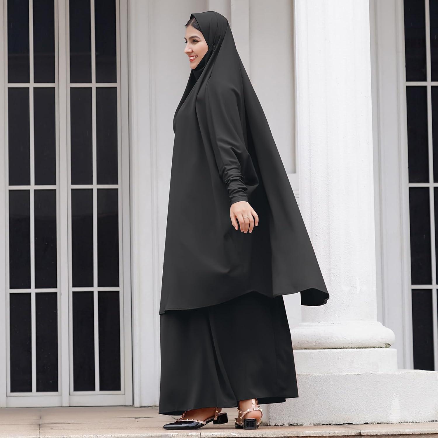 imageIDOPIP Two Pieces Jilbab Modest Dress for Muslim Women Long Maxi Khimar  Skirt with Hijab Burkas Islamic Abaya Dress OutfitBlack