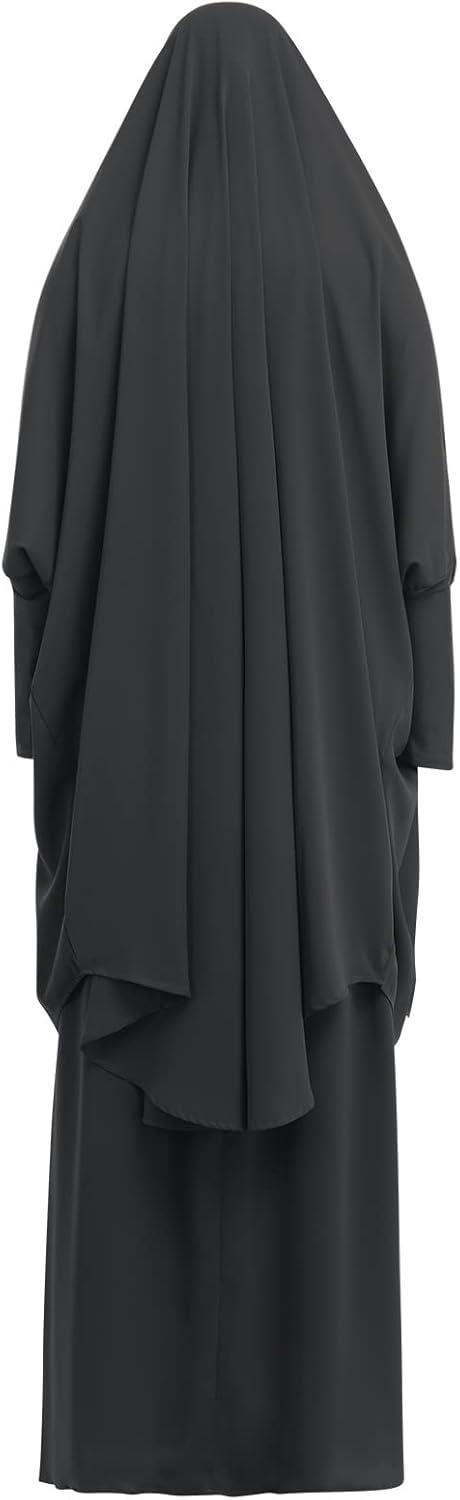 imageIDOPIP Two Pieces Jilbab Modest Dress for Muslim Women Long Maxi Khimar  Skirt with Hijab Burkas Islamic Abaya Dress OutfitBlack