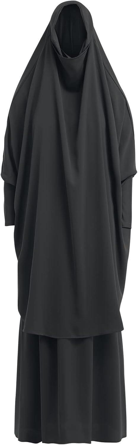imageIDOPIP Two Pieces Jilbab Modest Dress for Muslim Women Long Maxi Khimar  Skirt with Hijab Burkas Islamic Abaya Dress OutfitBlack