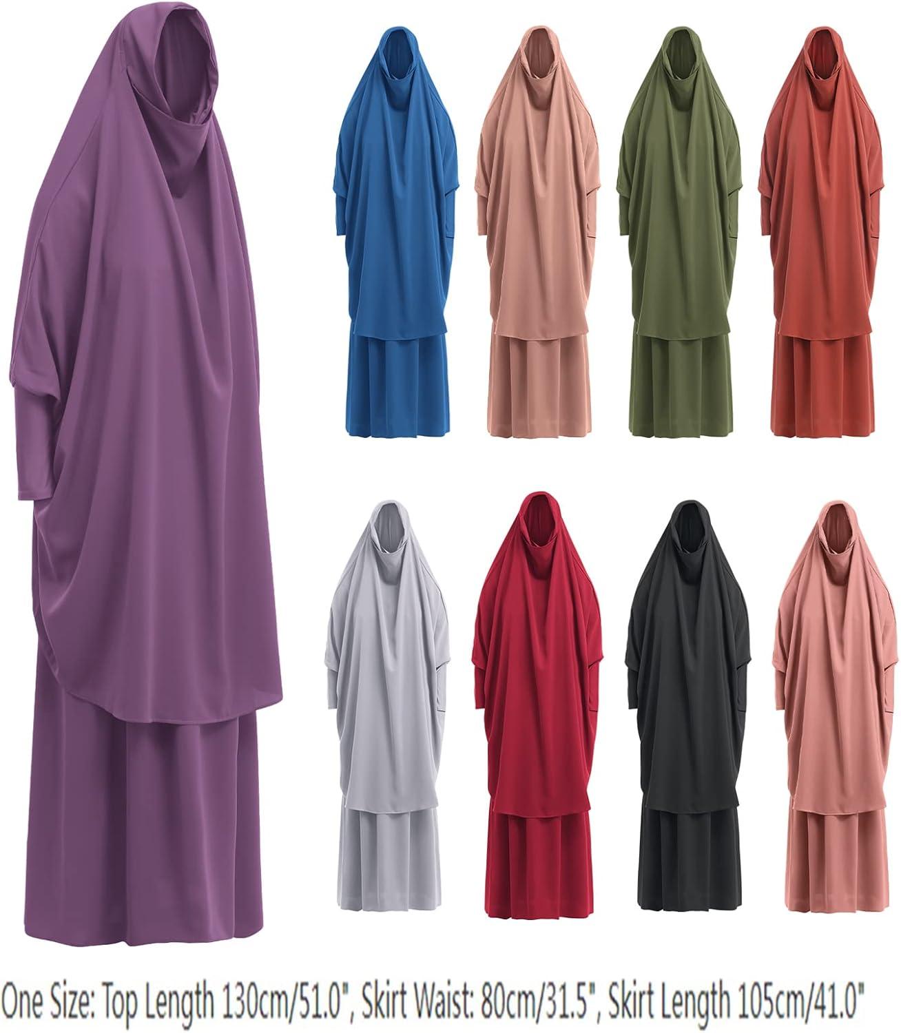 imageIDOPIP Two Pieces Jilbab Modest Dress for Muslim Women Long Maxi Khimar  Skirt with Hijab Burkas Islamic Abaya Dress OutfitBlack