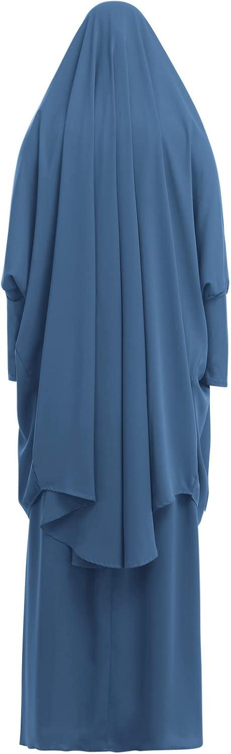 imageIDOPIP Two Pieces Jilbab Modest Dress for Muslim Women Long Maxi Khimar  Skirt with Hijab Burkas Islamic Abaya Dress OutfitBlue