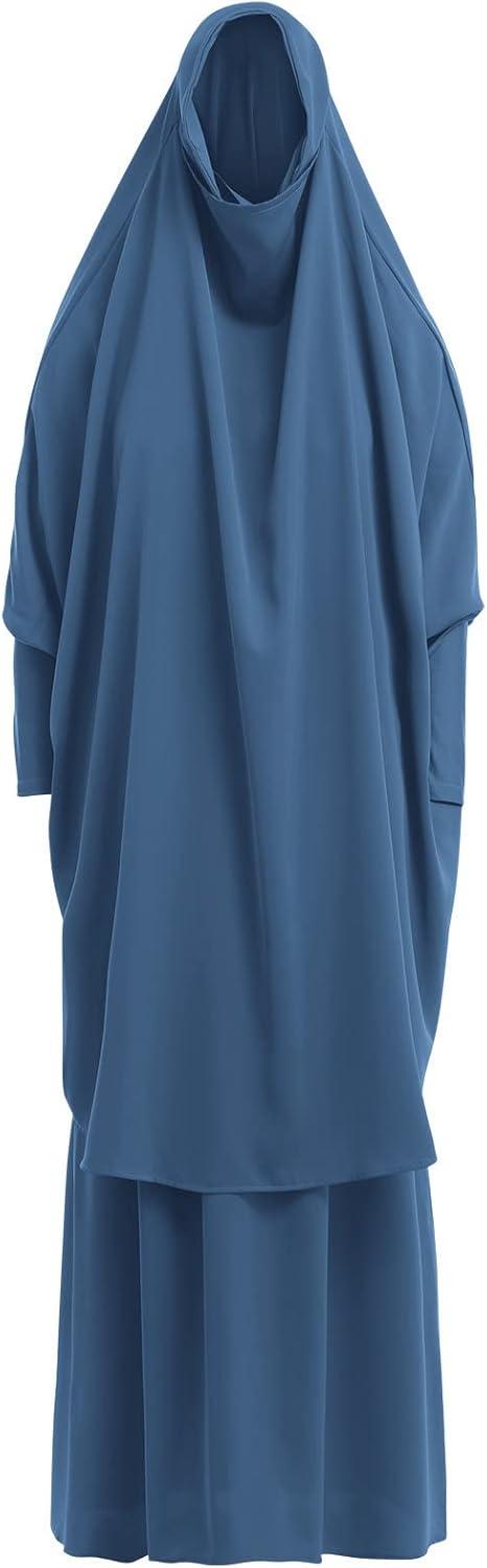 imageIDOPIP Two Pieces Jilbab Modest Dress for Muslim Women Long Maxi Khimar  Skirt with Hijab Burkas Islamic Abaya Dress OutfitBlue