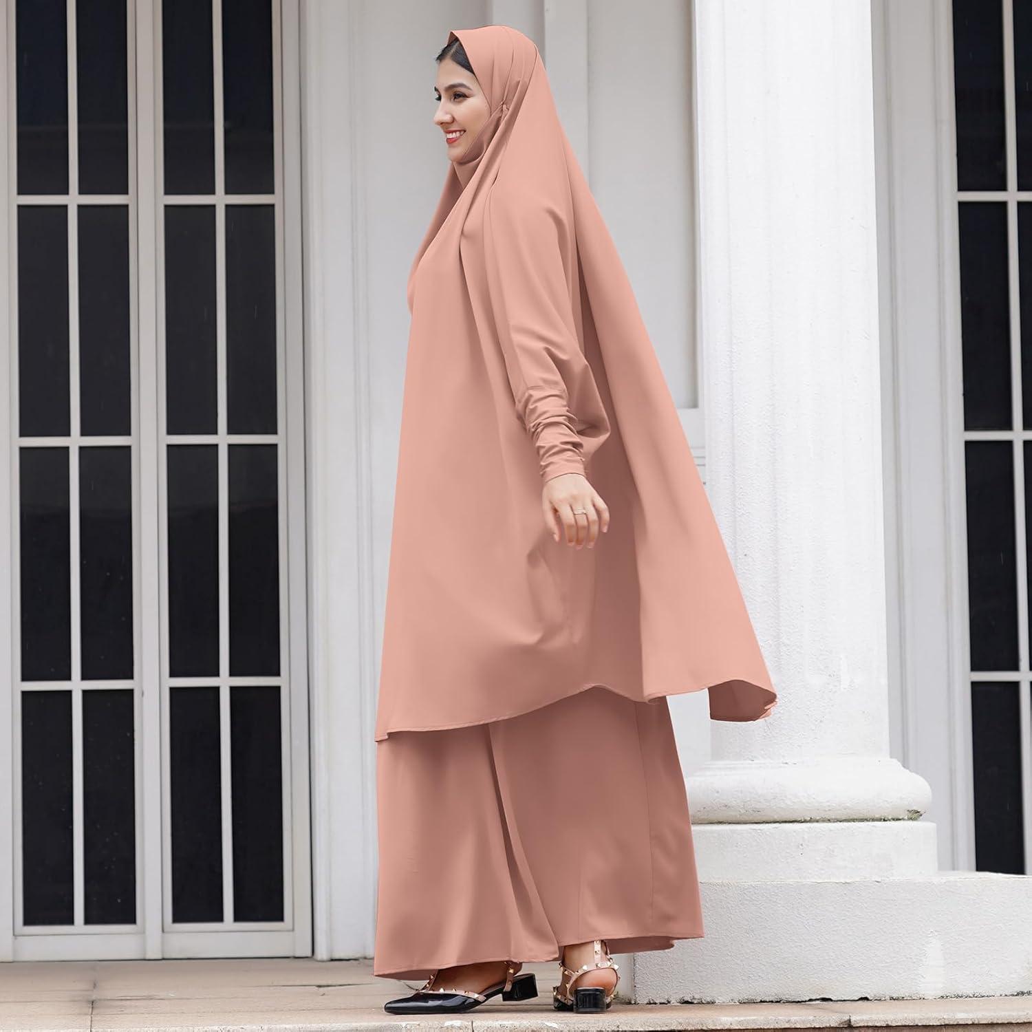 imageIDOPIP Two Pieces Jilbab Modest Dress for Muslim Women Long Maxi Khimar  Skirt with Hijab Burkas Islamic Abaya Dress OutfitKhaki