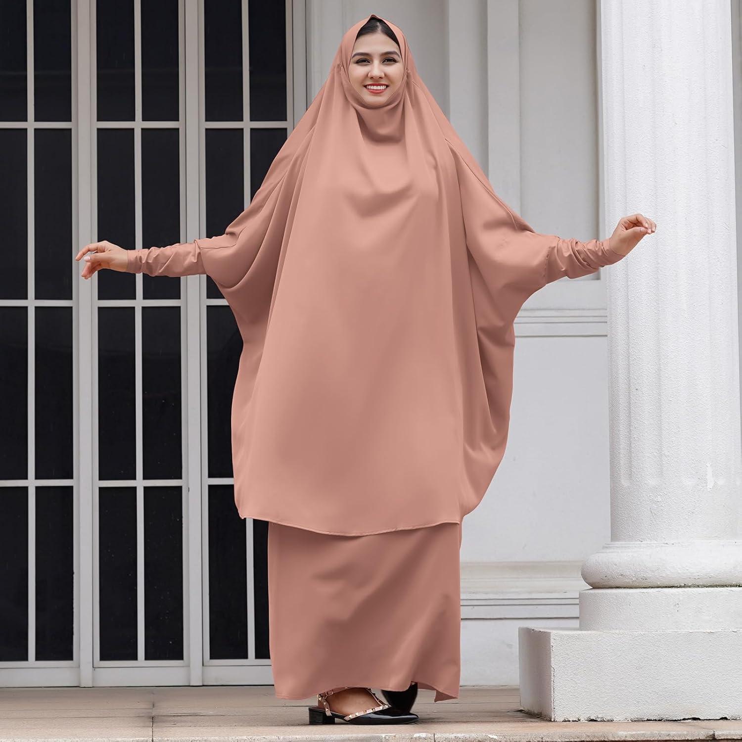 imageIDOPIP Two Pieces Jilbab Modest Dress for Muslim Women Long Maxi Khimar  Skirt with Hijab Burkas Islamic Abaya Dress OutfitKhaki