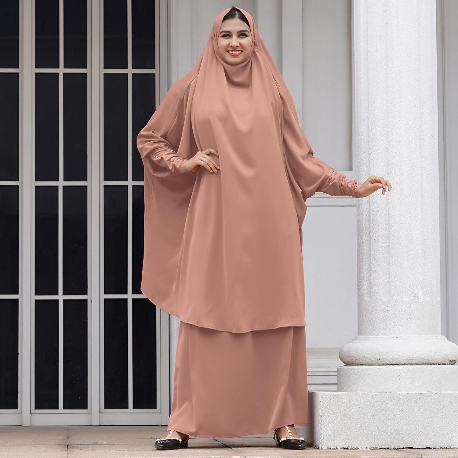 imageIDOPIP Two Pieces Jilbab Modest Dress for Muslim Women Long Maxi Khimar  Skirt with Hijab Burkas Islamic Abaya Dress OutfitKhaki