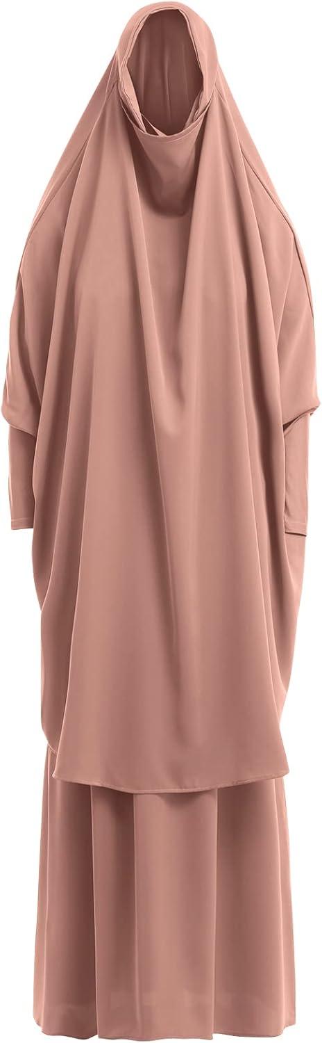 imageIDOPIP Two Pieces Jilbab Modest Dress for Muslim Women Long Maxi Khimar  Skirt with Hijab Burkas Islamic Abaya Dress OutfitKhaki