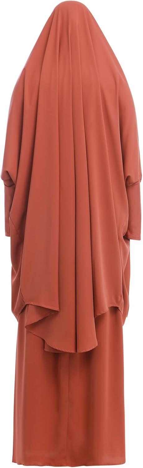 imageIDOPIP Two Pieces Jilbab Modest Dress for Muslim Women Long Maxi Khimar  Skirt with Hijab Burkas Islamic Abaya Dress OutfitOrange