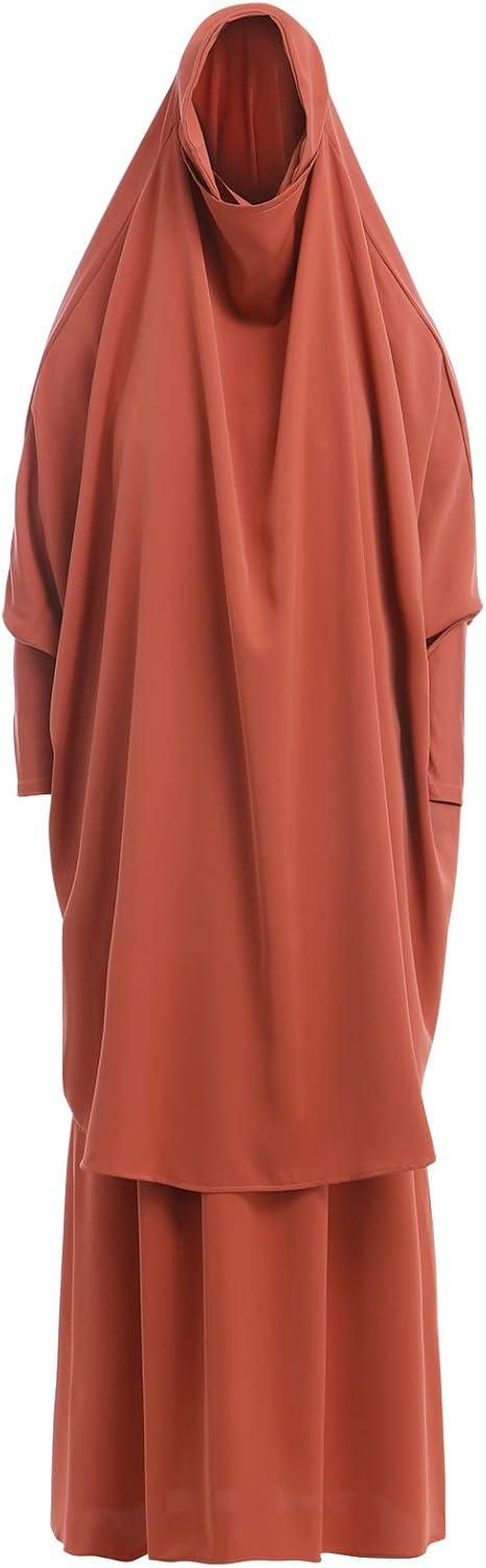 imageIDOPIP Two Pieces Jilbab Modest Dress for Muslim Women Long Maxi Khimar  Skirt with Hijab Burkas Islamic Abaya Dress OutfitOrange