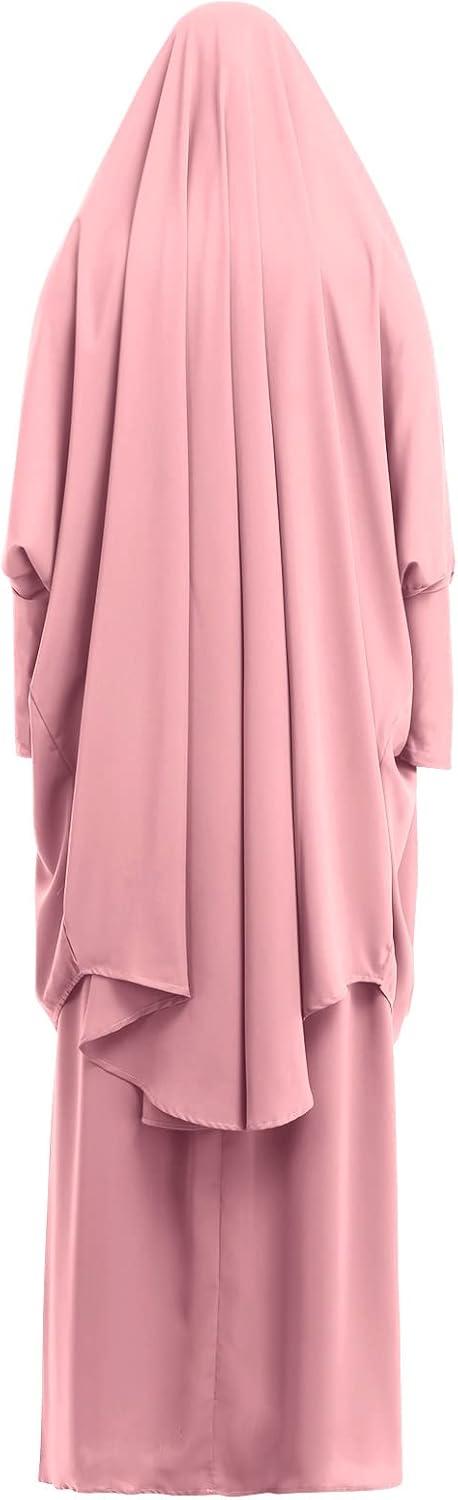 imageIDOPIP Two Pieces Jilbab Modest Dress for Muslim Women Long Maxi Khimar  Skirt with Hijab Burkas Islamic Abaya Dress OutfitPink