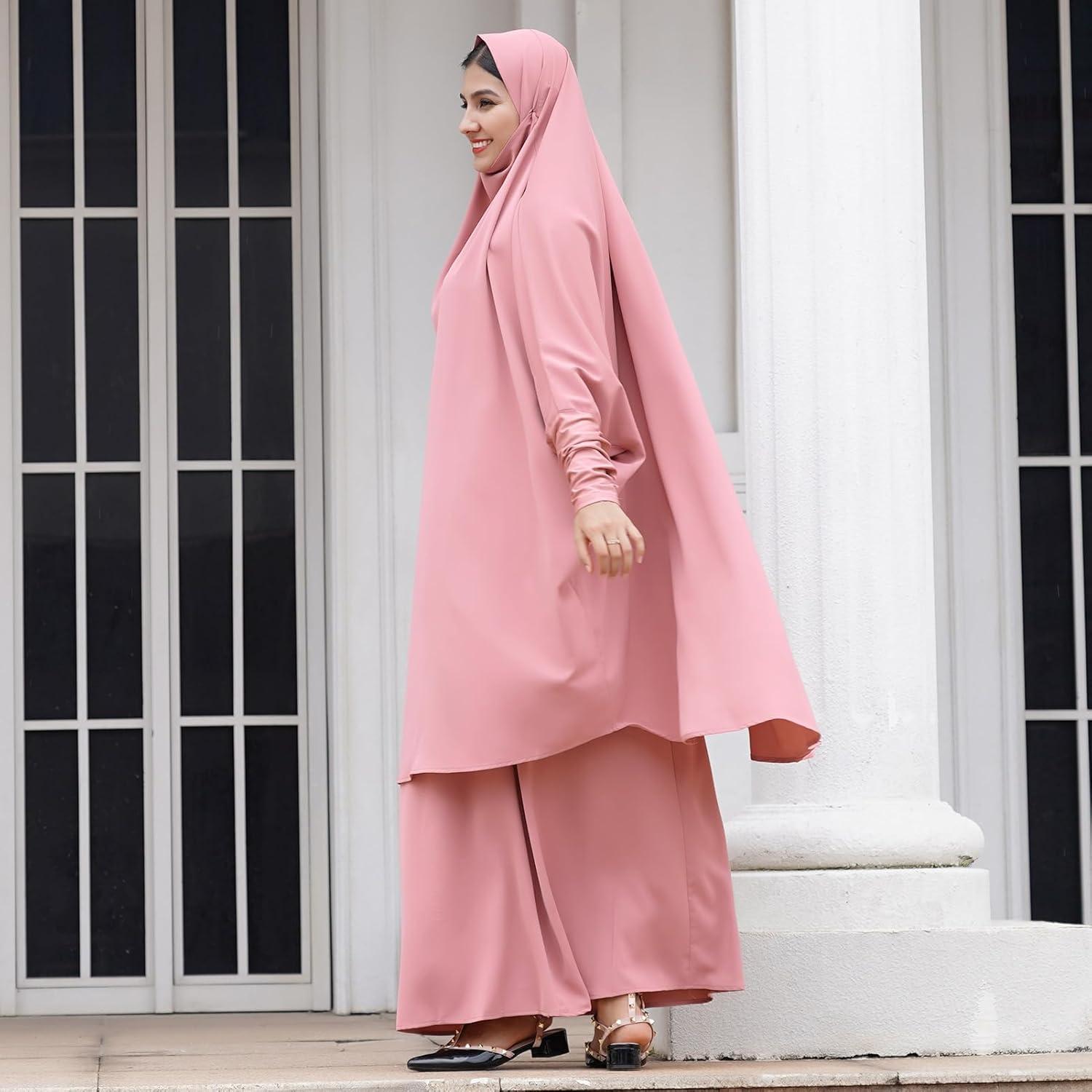 imageIDOPIP Two Pieces Jilbab Modest Dress for Muslim Women Long Maxi Khimar  Skirt with Hijab Burkas Islamic Abaya Dress OutfitPink