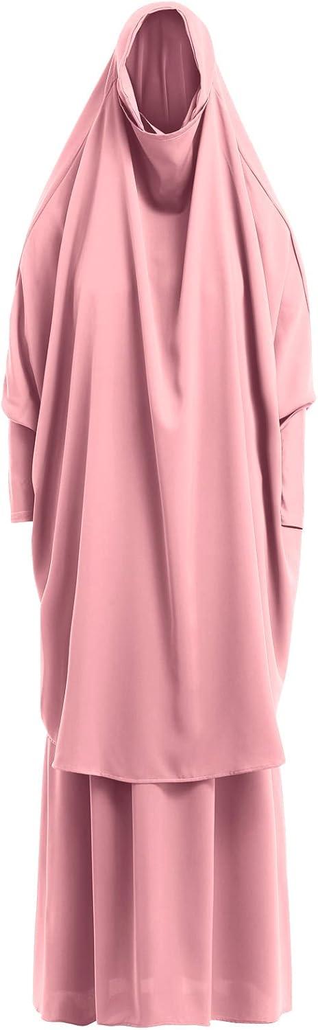 imageIDOPIP Two Pieces Jilbab Modest Dress for Muslim Women Long Maxi Khimar  Skirt with Hijab Burkas Islamic Abaya Dress OutfitPink