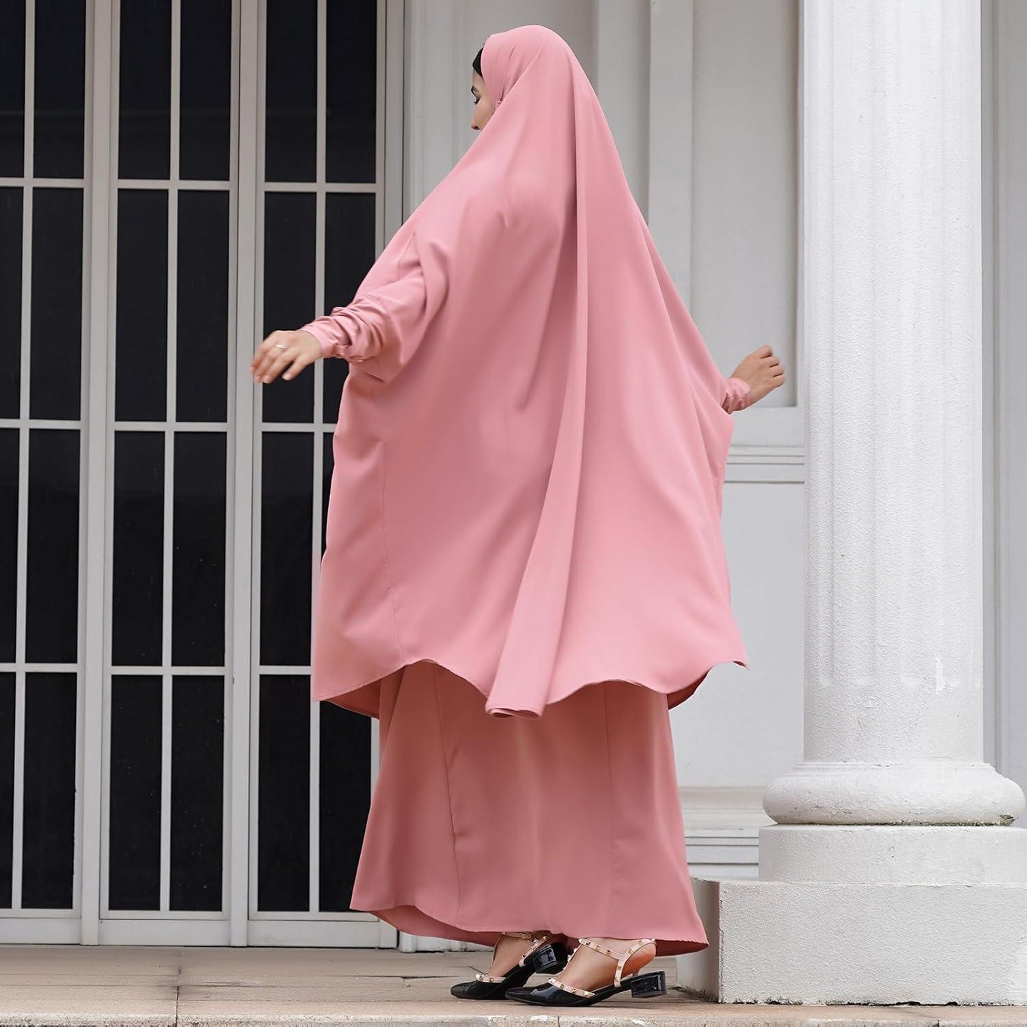 imageIDOPIP Two Pieces Jilbab Modest Dress for Muslim Women Long Maxi Khimar  Skirt with Hijab Burkas Islamic Abaya Dress OutfitPink