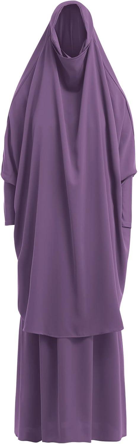 imageIDOPIP Two Pieces Jilbab Modest Dress for Muslim Women Long Maxi Khimar  Skirt with Hijab Burkas Islamic Abaya Dress OutfitPurple