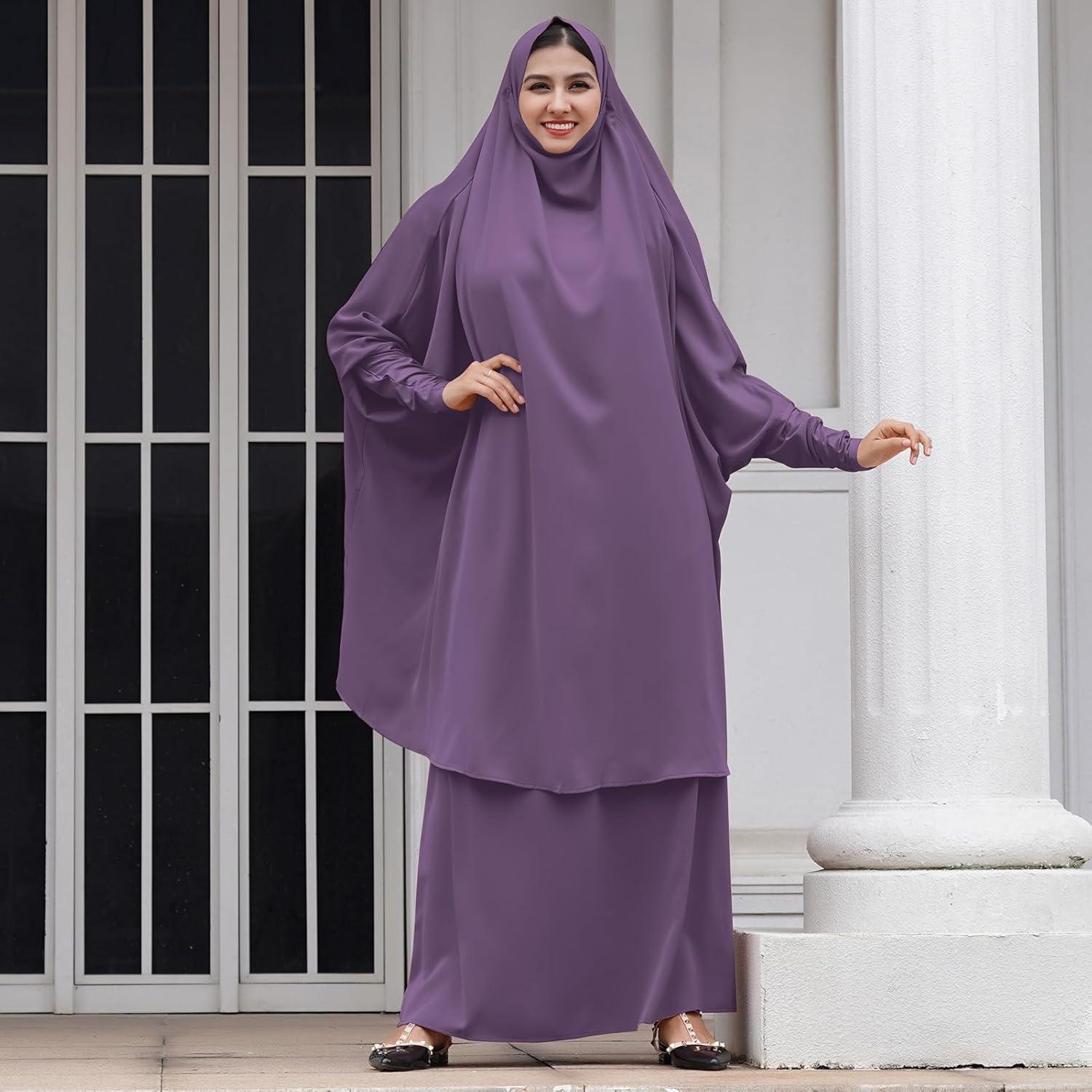 imageIDOPIP Two Pieces Jilbab Modest Dress for Muslim Women Long Maxi Khimar  Skirt with Hijab Burkas Islamic Abaya Dress OutfitPurple