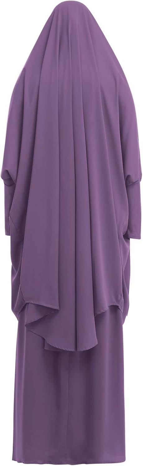 imageIDOPIP Two Pieces Jilbab Modest Dress for Muslim Women Long Maxi Khimar  Skirt with Hijab Burkas Islamic Abaya Dress OutfitPurple