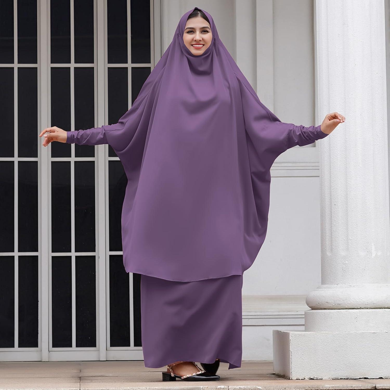 imageIDOPIP Two Pieces Jilbab Modest Dress for Muslim Women Long Maxi Khimar  Skirt with Hijab Burkas Islamic Abaya Dress OutfitPurple