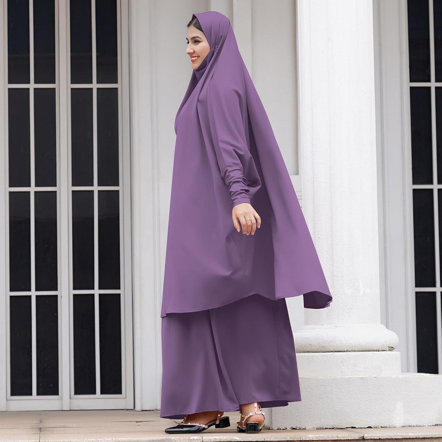imageIDOPIP Two Pieces Jilbab Modest Dress for Muslim Women Long Maxi Khimar  Skirt with Hijab Burkas Islamic Abaya Dress OutfitPurple
