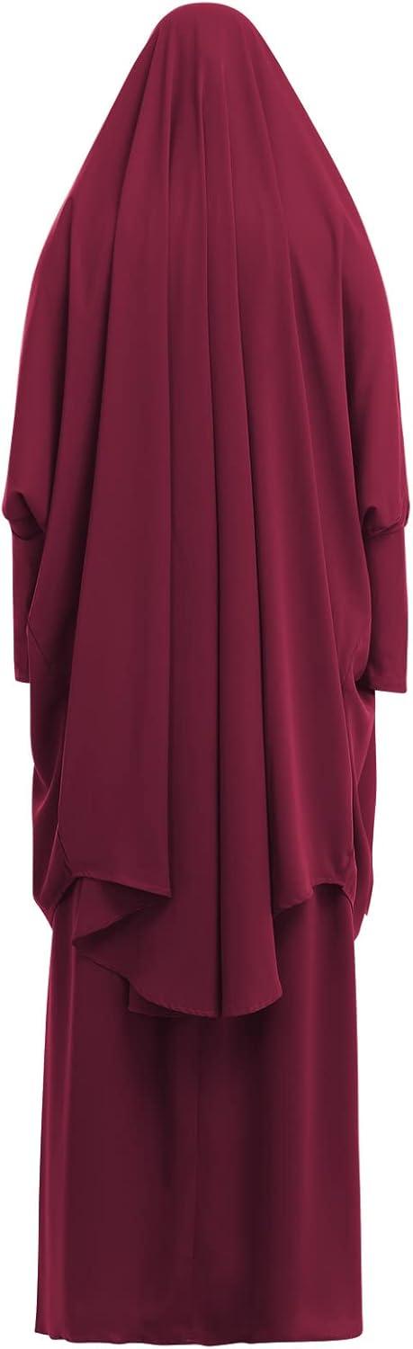 imageIDOPIP Two Pieces Jilbab Modest Dress for Muslim Women Long Maxi Khimar  Skirt with Hijab Burkas Islamic Abaya Dress OutfitWine Red