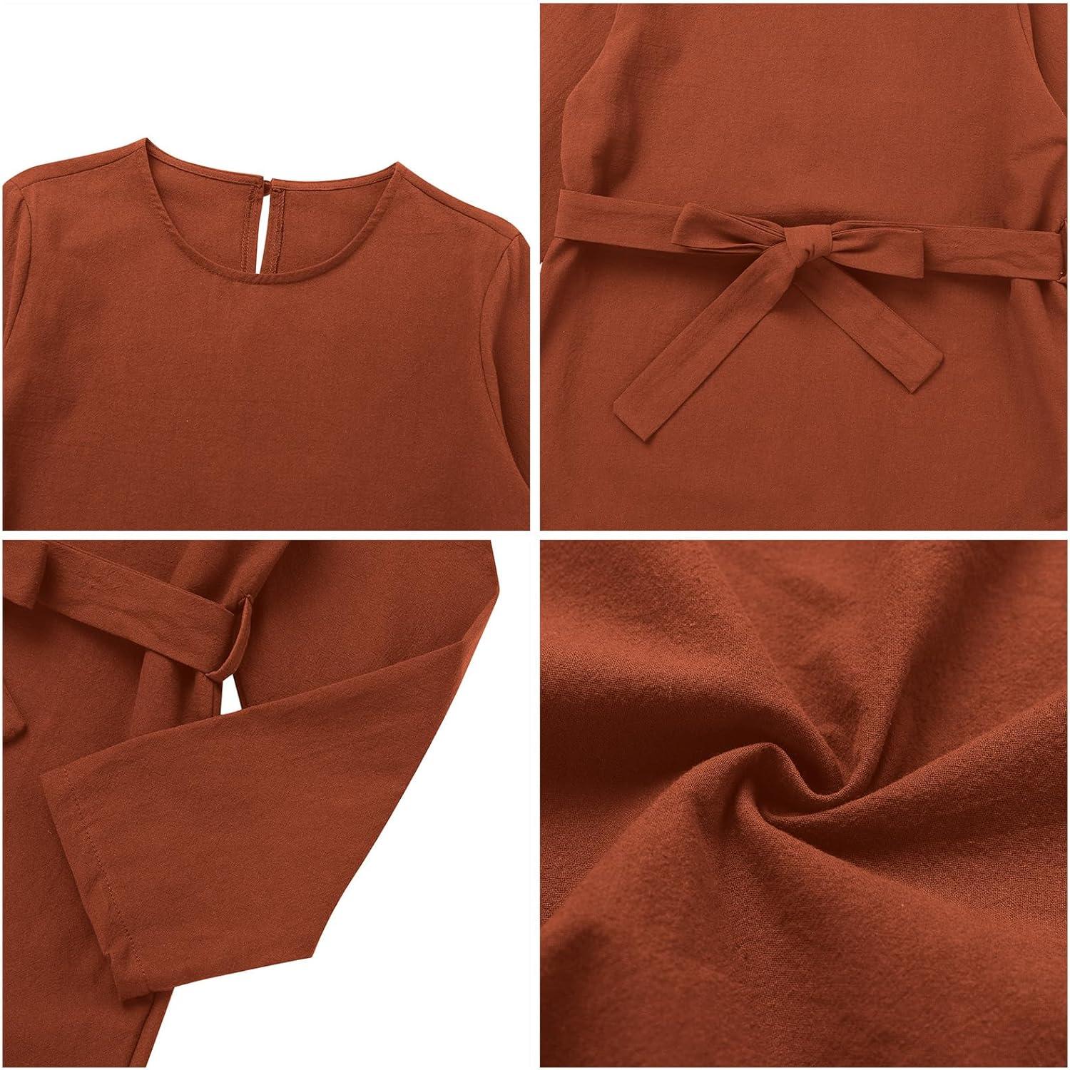 imageIDOPIP Womens Muslim Abaya Dress 2 Pieces Set Long Sleeve Button Down Shirt and Pants Casual Arabic Islamic Dubai OutfitsBrickred  Belt