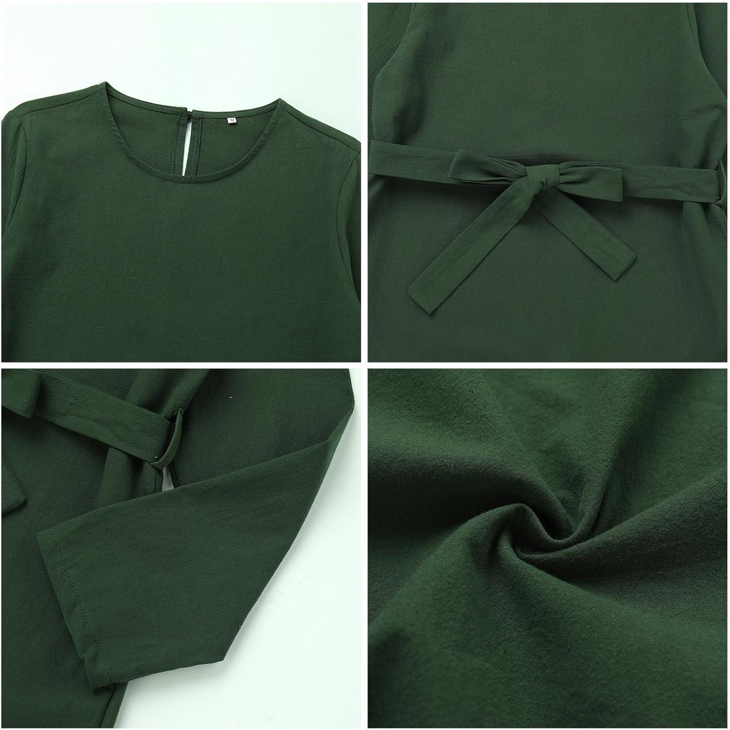 imageIDOPIP Womens Muslim Abaya Dress 2 Pieces Set Long Sleeve Button Down Shirt and Pants Casual Arabic Islamic Dubai OutfitsGreen  Belt