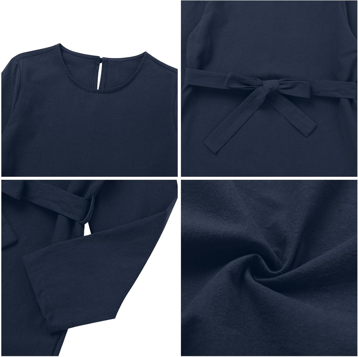 imageIDOPIP Womens Muslim Abaya Dress 2 Pieces Set Long Sleeve Button Down Shirt and Pants Casual Arabic Islamic Dubai OutfitsNavy Blue  Belt