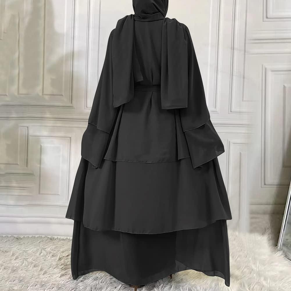 imageMuslim Abaya Dress for Women  Long Sleeve Islamic Dubai Abaya Cardigan Robe  Middle East Prayer Dress with HijabA Black