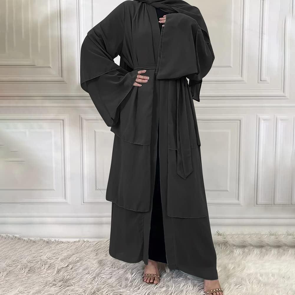 imageMuslim Abaya Dress for Women  Long Sleeve Islamic Dubai Abaya Cardigan Robe  Middle East Prayer Dress with HijabA Black