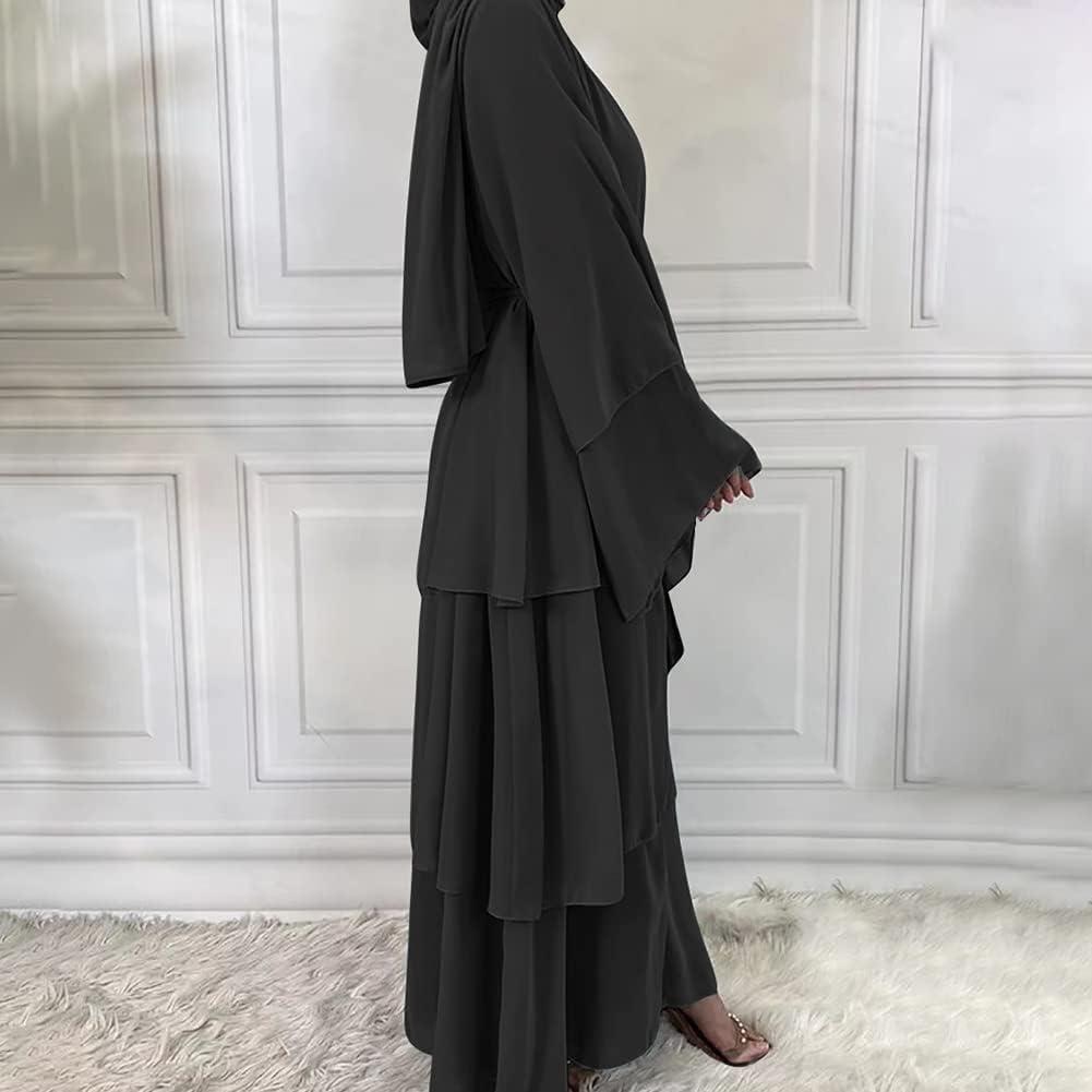 imageMuslim Abaya Dress for Women  Long Sleeve Islamic Dubai Abaya Cardigan Robe  Middle East Prayer Dress with HijabA Black