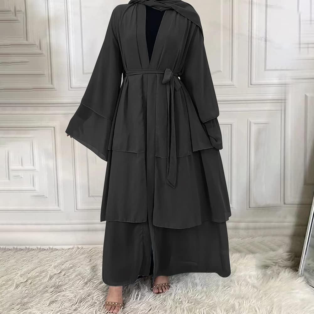 imageMuslim Abaya Dress for Women  Long Sleeve Islamic Dubai Abaya Cardigan Robe  Middle East Prayer Dress with HijabA Black