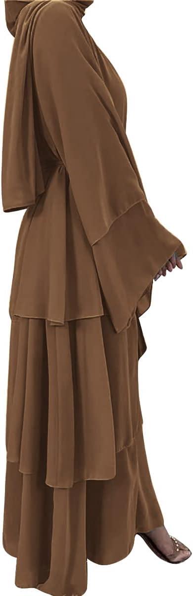 imageMuslim Abaya Dress for Women  Long Sleeve Islamic Dubai Abaya Cardigan Robe  Middle East Prayer Dress with HijabA Brown