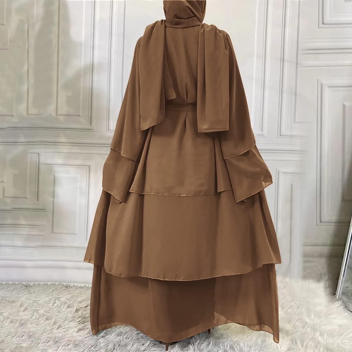 imageMuslim Abaya Dress for Women  Long Sleeve Islamic Dubai Abaya Cardigan Robe  Middle East Prayer Dress with HijabA Brown