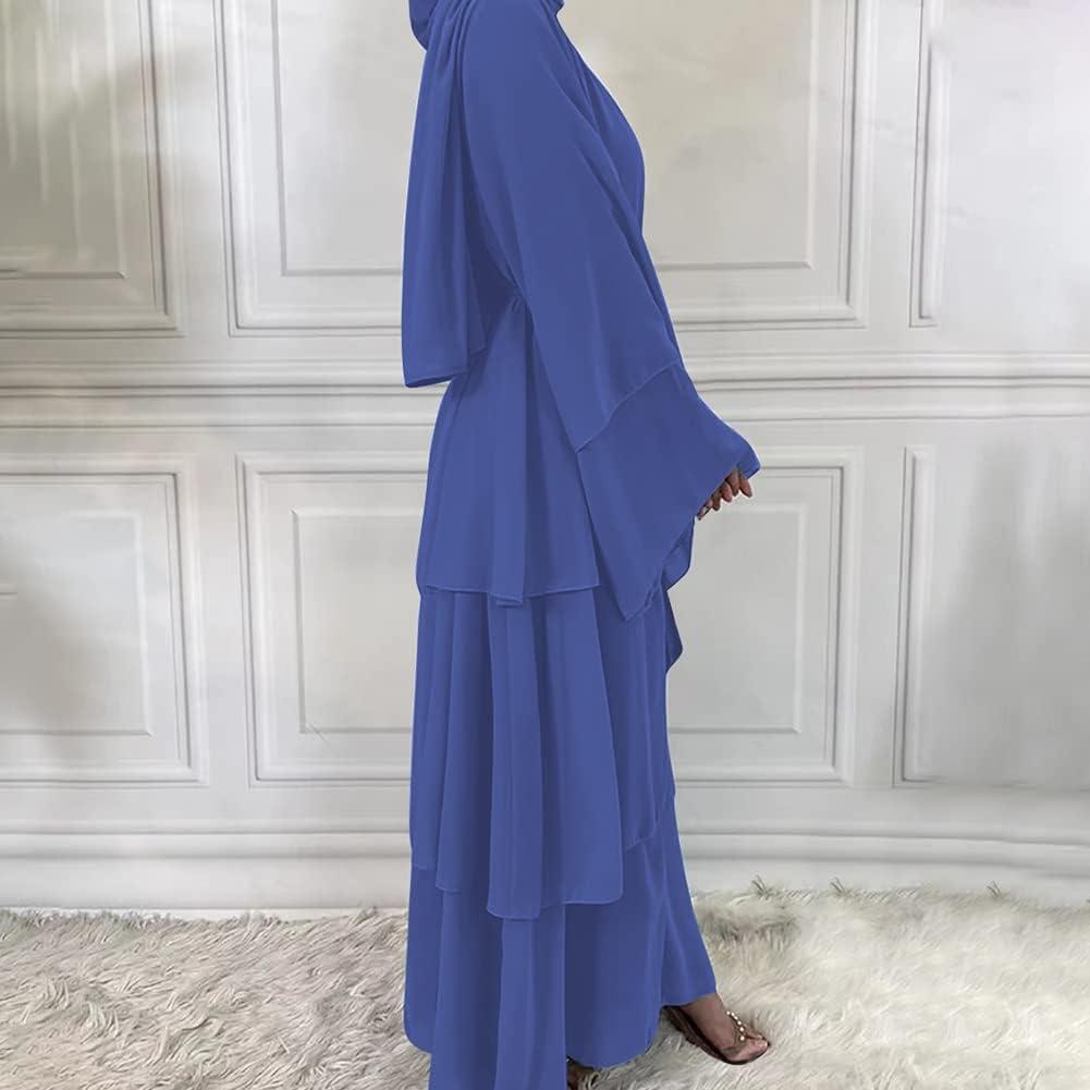 imageMuslim Abaya Dress for Women  Long Sleeve Islamic Dubai Abaya Cardigan Robe  Middle East Prayer Dress with HijabA Dark Blue