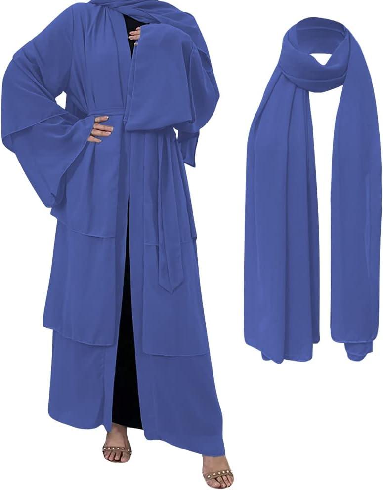 imageMuslim Abaya Dress for Women  Long Sleeve Islamic Dubai Abaya Cardigan Robe  Middle East Prayer Dress with HijabA Dark Blue