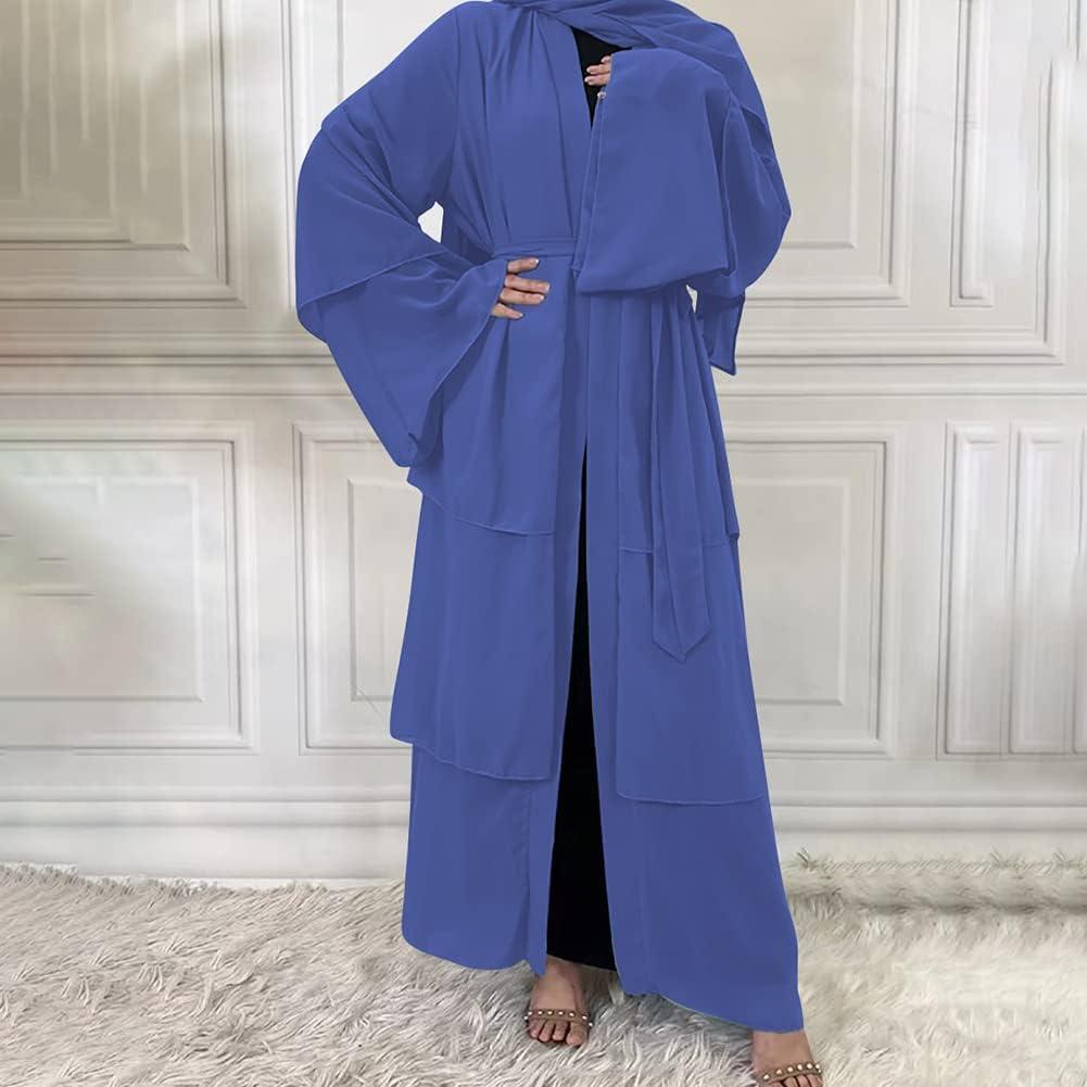 imageMuslim Abaya Dress for Women  Long Sleeve Islamic Dubai Abaya Cardigan Robe  Middle East Prayer Dress with HijabA Dark Blue