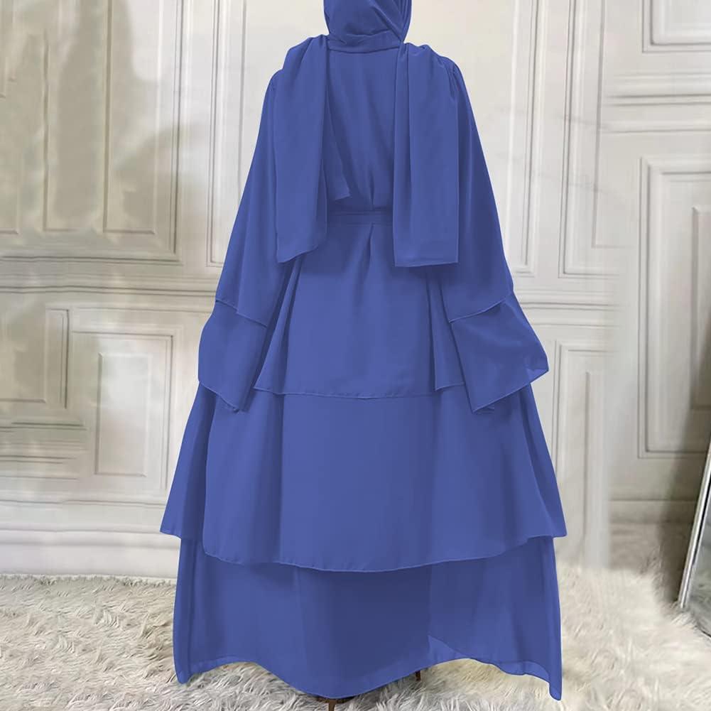 imageMuslim Abaya Dress for Women  Long Sleeve Islamic Dubai Abaya Cardigan Robe  Middle East Prayer Dress with HijabA Dark Blue