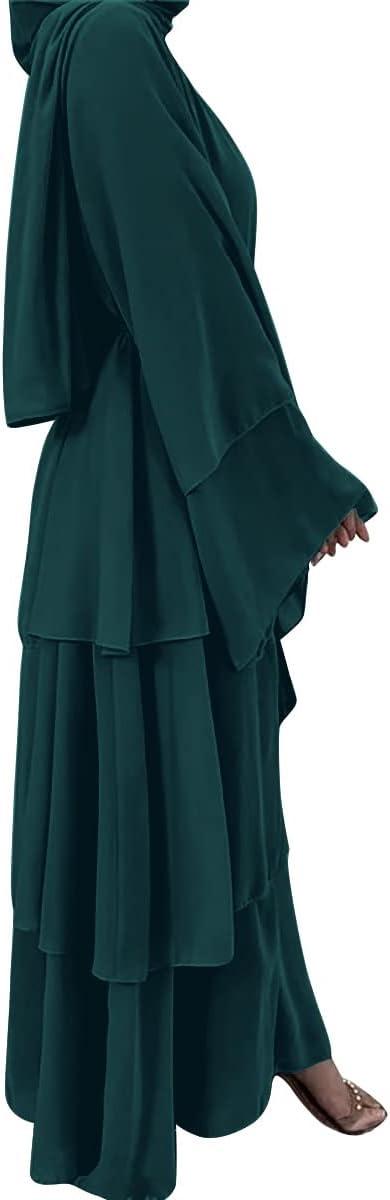 imageMuslim Abaya Dress for Women  Long Sleeve Islamic Dubai Abaya Cardigan Robe  Middle East Prayer Dress with HijabA Dark Green