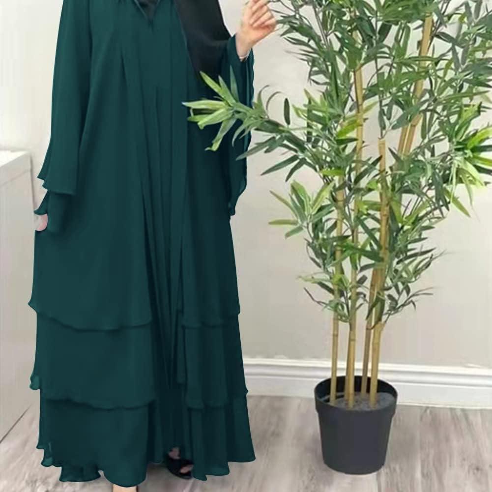 imageMuslim Abaya Dress for Women  Long Sleeve Islamic Dubai Abaya Cardigan Robe  Middle East Prayer Dress with HijabA Dark Green