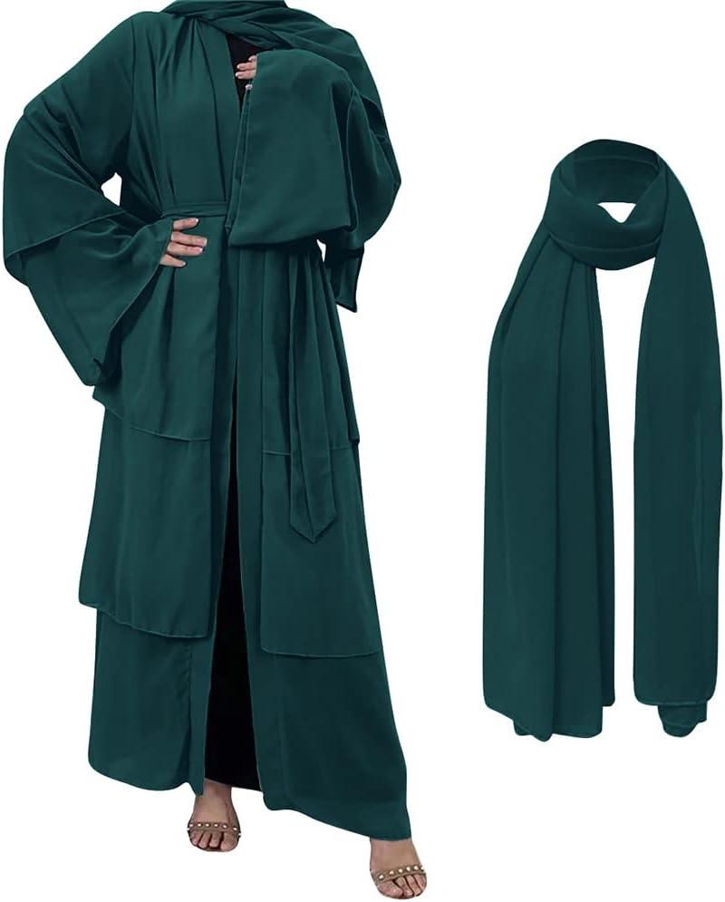 imageMuslim Abaya Dress for Women  Long Sleeve Islamic Dubai Abaya Cardigan Robe  Middle East Prayer Dress with HijabA Dark Green