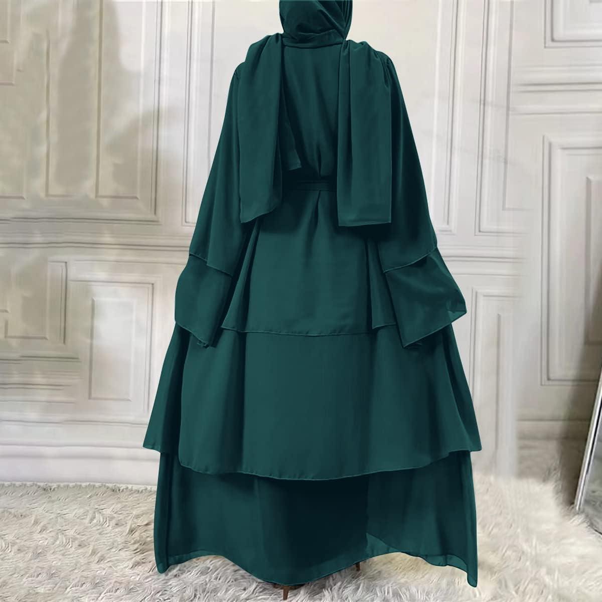 imageMuslim Abaya Dress for Women  Long Sleeve Islamic Dubai Abaya Cardigan Robe  Middle East Prayer Dress with HijabA Dark Green