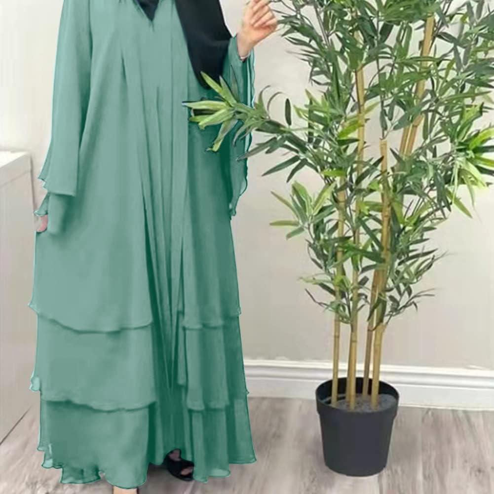 imageMuslim Abaya Dress for Women  Long Sleeve Islamic Dubai Abaya Cardigan Robe  Middle East Prayer Dress with HijabA Green