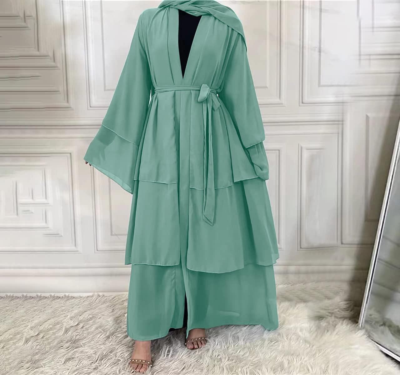 imageMuslim Abaya Dress for Women  Long Sleeve Islamic Dubai Abaya Cardigan Robe  Middle East Prayer Dress with HijabA Green