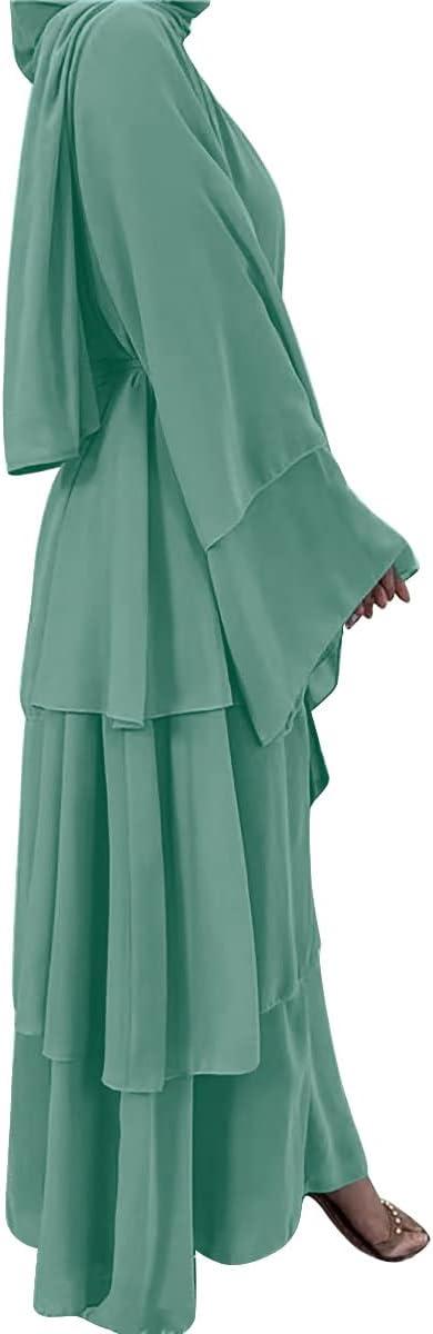 imageMuslim Abaya Dress for Women  Long Sleeve Islamic Dubai Abaya Cardigan Robe  Middle East Prayer Dress with HijabA Green