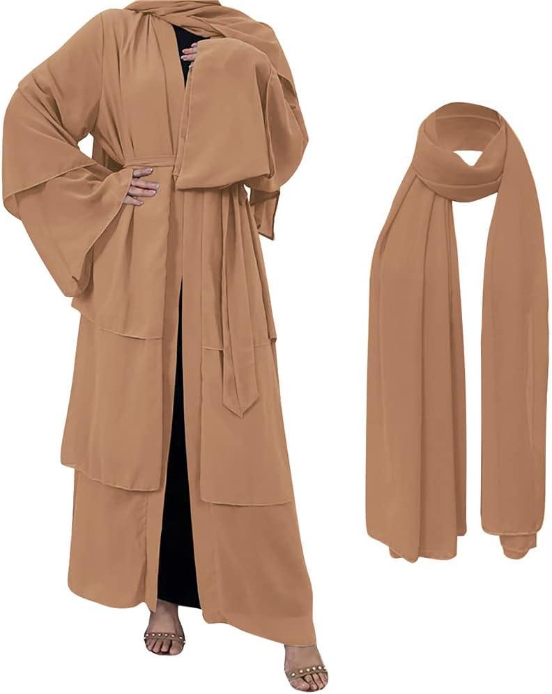 imageMuslim Abaya Dress for Women  Long Sleeve Islamic Dubai Abaya Cardigan Robe  Middle East Prayer Dress with HijabA Khaki