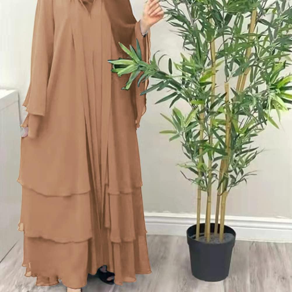 imageMuslim Abaya Dress for Women  Long Sleeve Islamic Dubai Abaya Cardigan Robe  Middle East Prayer Dress with HijabA Khaki