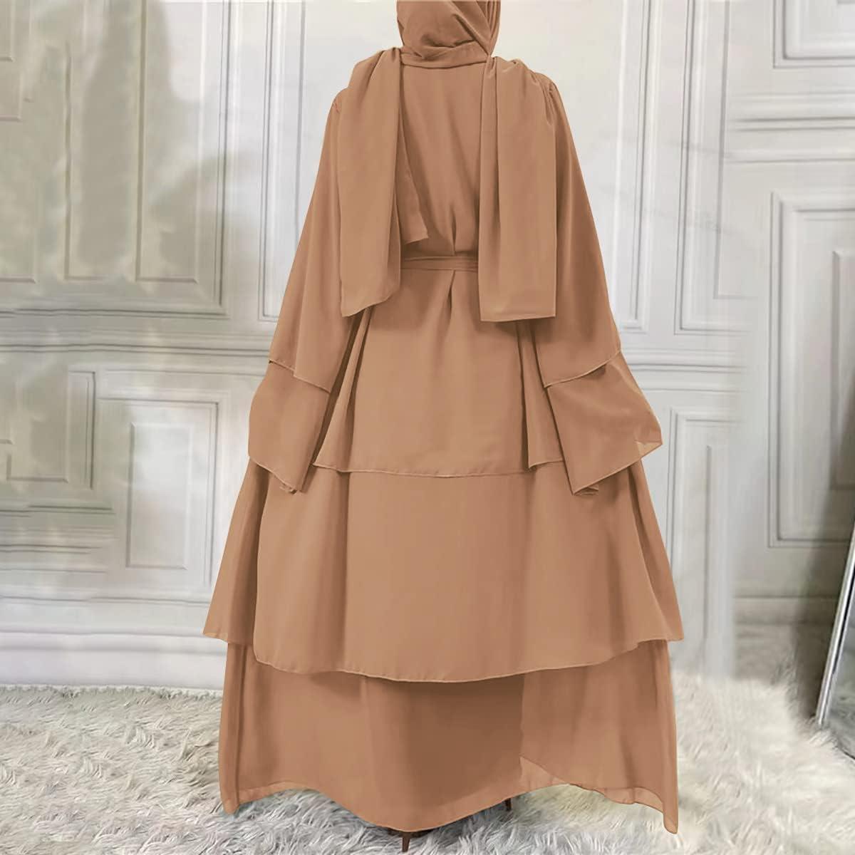 imageMuslim Abaya Dress for Women  Long Sleeve Islamic Dubai Abaya Cardigan Robe  Middle East Prayer Dress with HijabA Khaki