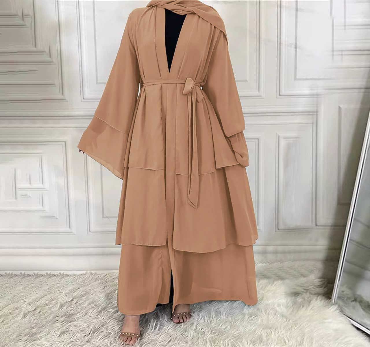 imageMuslim Abaya Dress for Women  Long Sleeve Islamic Dubai Abaya Cardigan Robe  Middle East Prayer Dress with HijabA Khaki